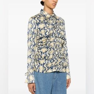 New GANNI Ruched Snake-Print Satin Shirt Safari NWT Streetwear Women’s Size 8/10